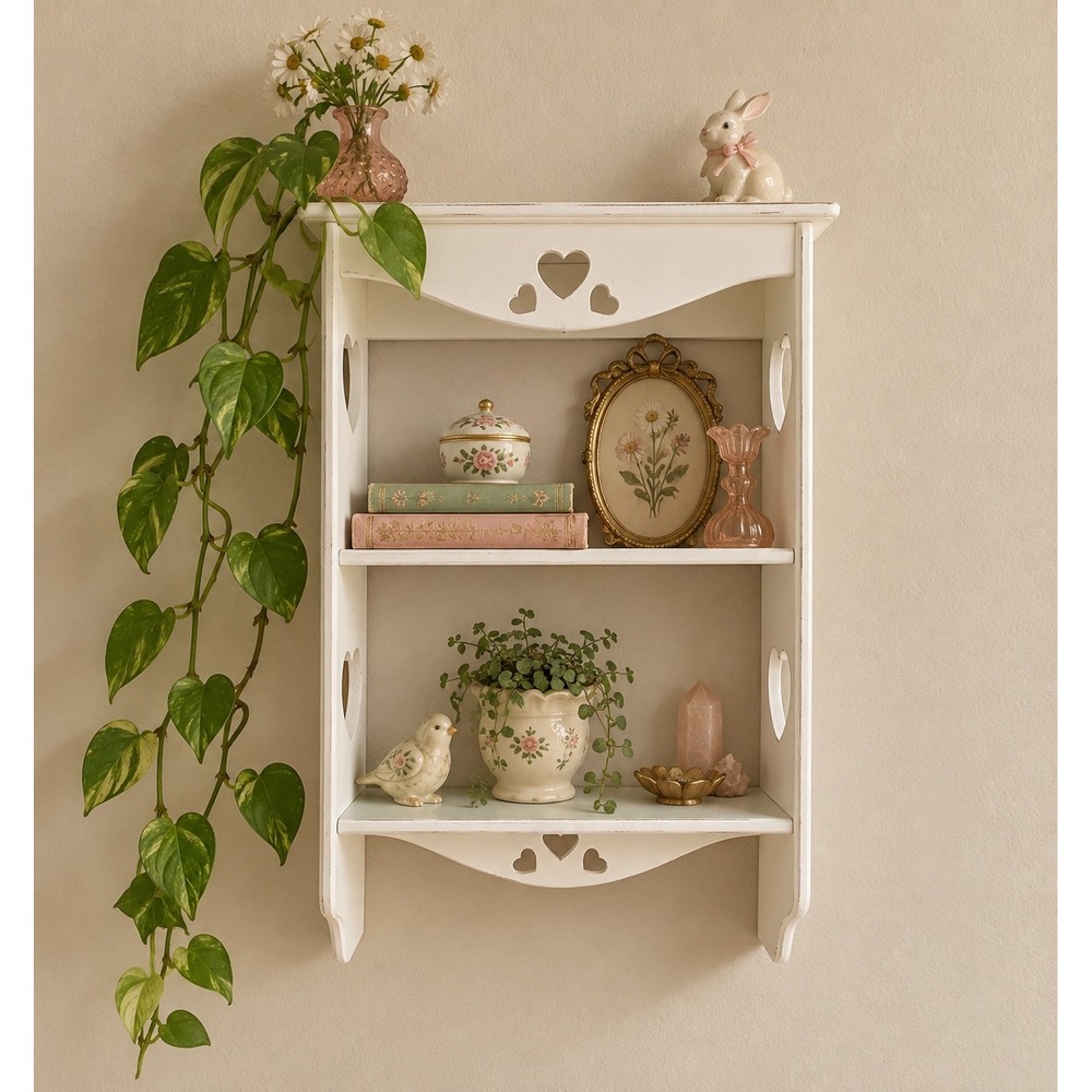 VTG Cottagecore Farm Wood Heart Cutout Wall Hanging Trinket Shelf plant granny